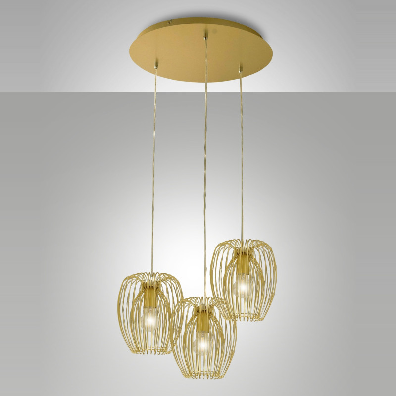 Lampada a sospensione Camp 3 luci oro opaco E27 Fabas