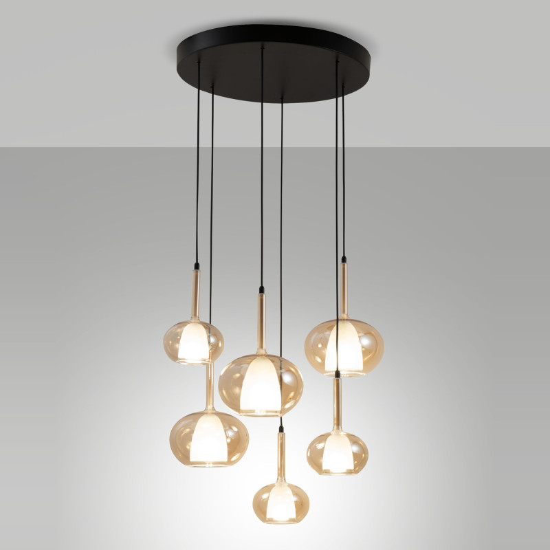 Lampadario a sospensione Edolo 6 luci ambra Fabas