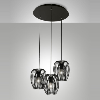 Lampadario a sospensione Camp nero 3 luci E27 Fabas