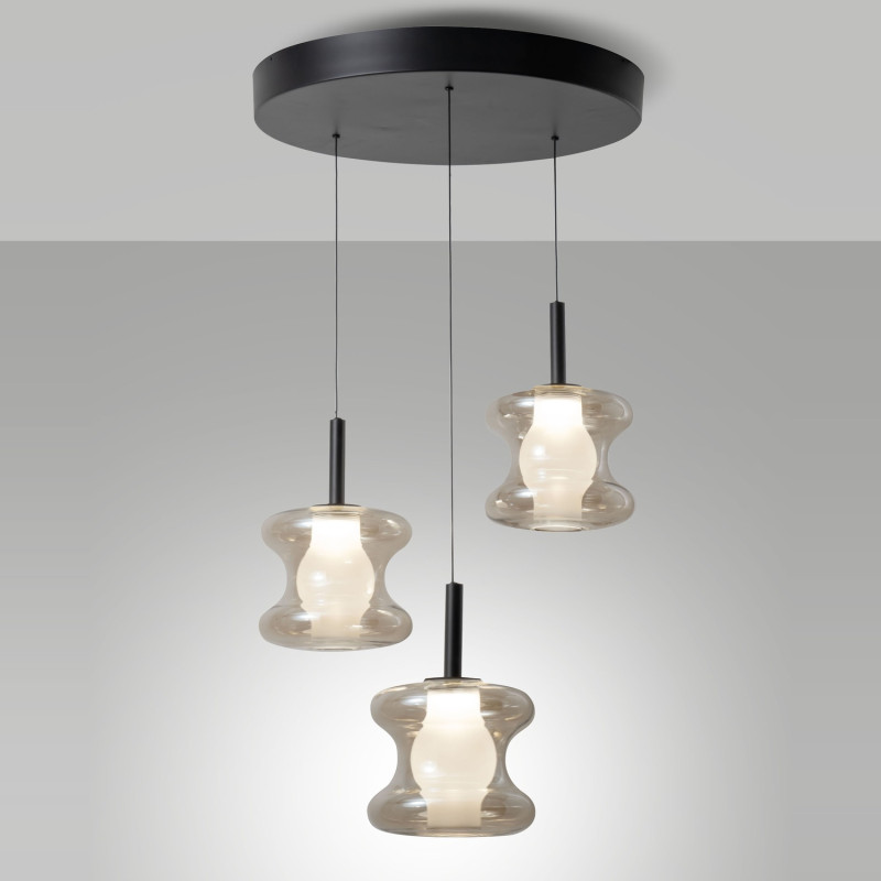 Lampadario Frua LED 3 luci cognac moderno Fabas