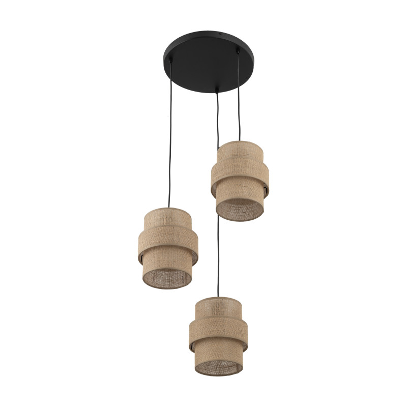 Lampadario Calisto Juta 3 luci E27 nero beige TK Lighting
