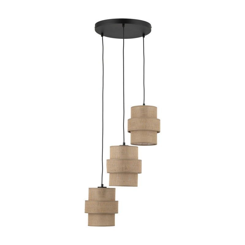 Lampadario Calisto Juta 3 luci E27 nero beige TK Lighting