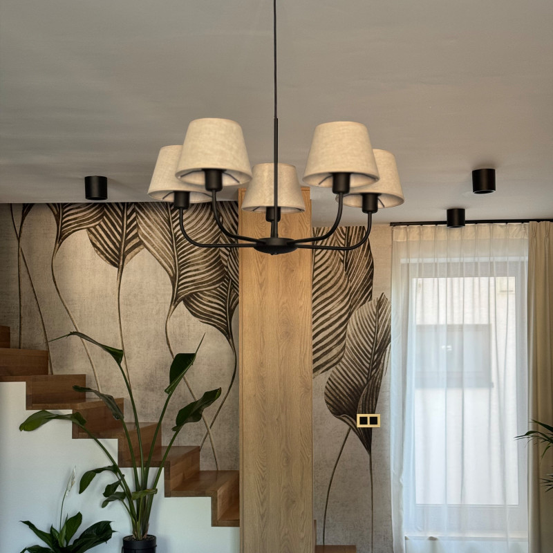 Lampadario Chicago Linen 5 luci nero E27 TK Lighting