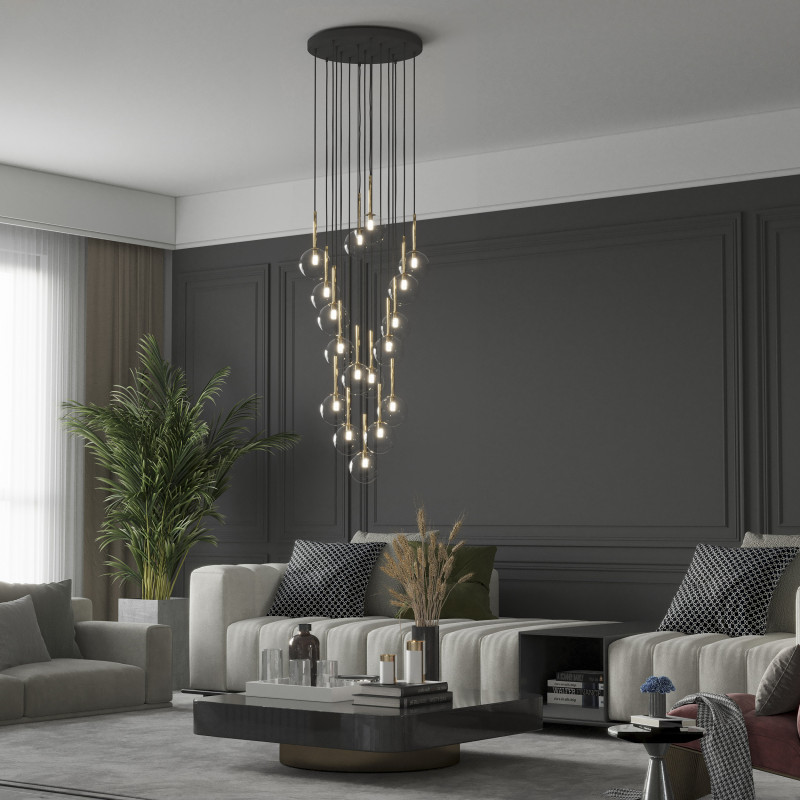 Lampadario Nilos 17 luci nero oro G9 moderno TK Lighting