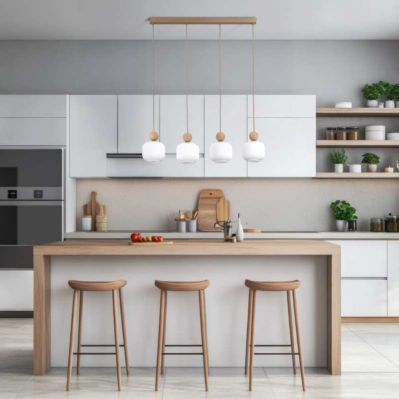 Lampadario Ballo 4 luci E14 beige e bianco TK Lighting