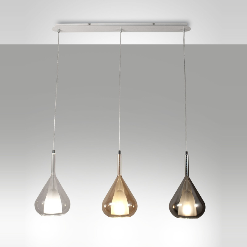 Lampadario Lila 3 luci ambra fumé E27 Fabas