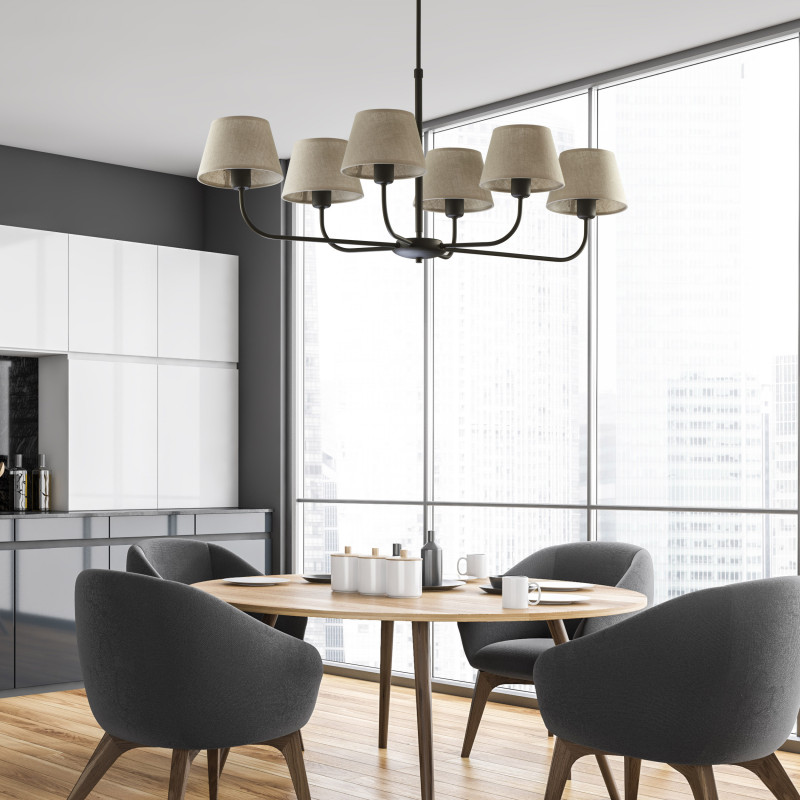 Plafoniera Chicago Linen 6 luci E27 nera TK Lighting