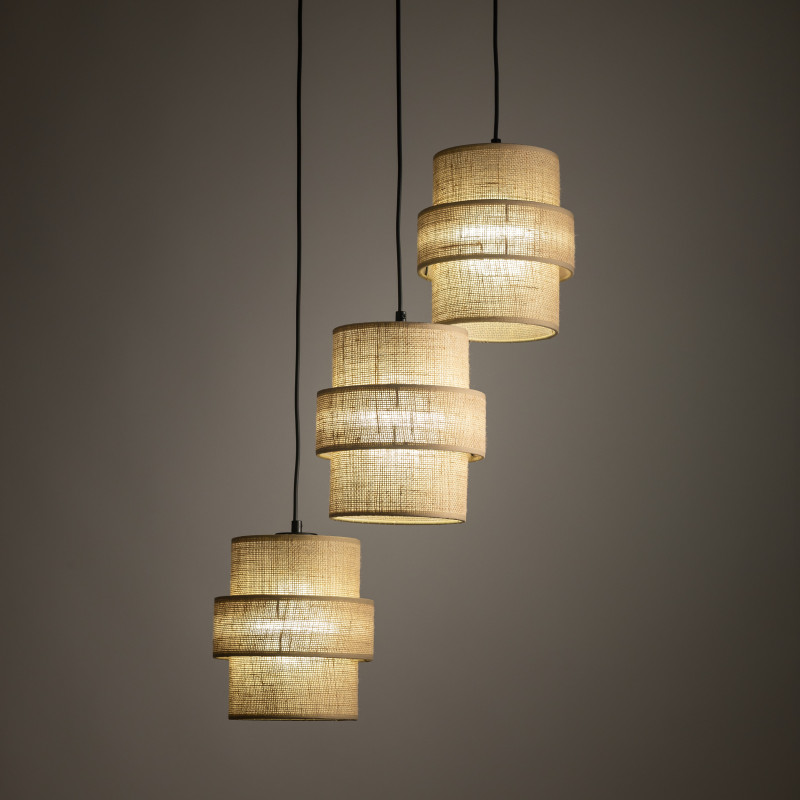Lampadario Calisto Juta 3 luci E27 nero beige TK Lighting