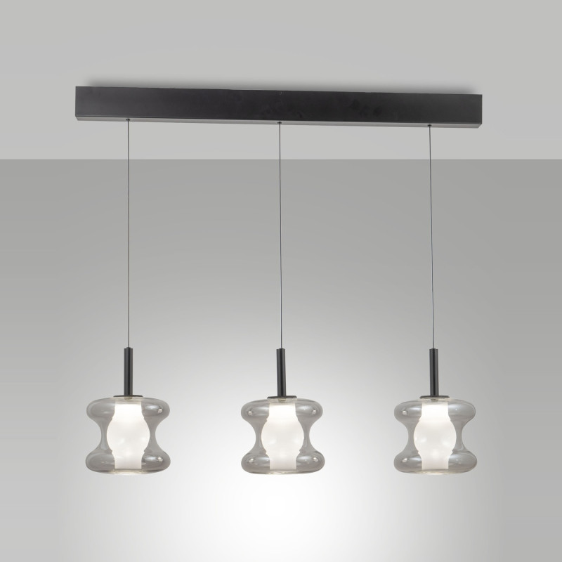 Sospensione LED Frua 3 luci grigio trasparente Fabas