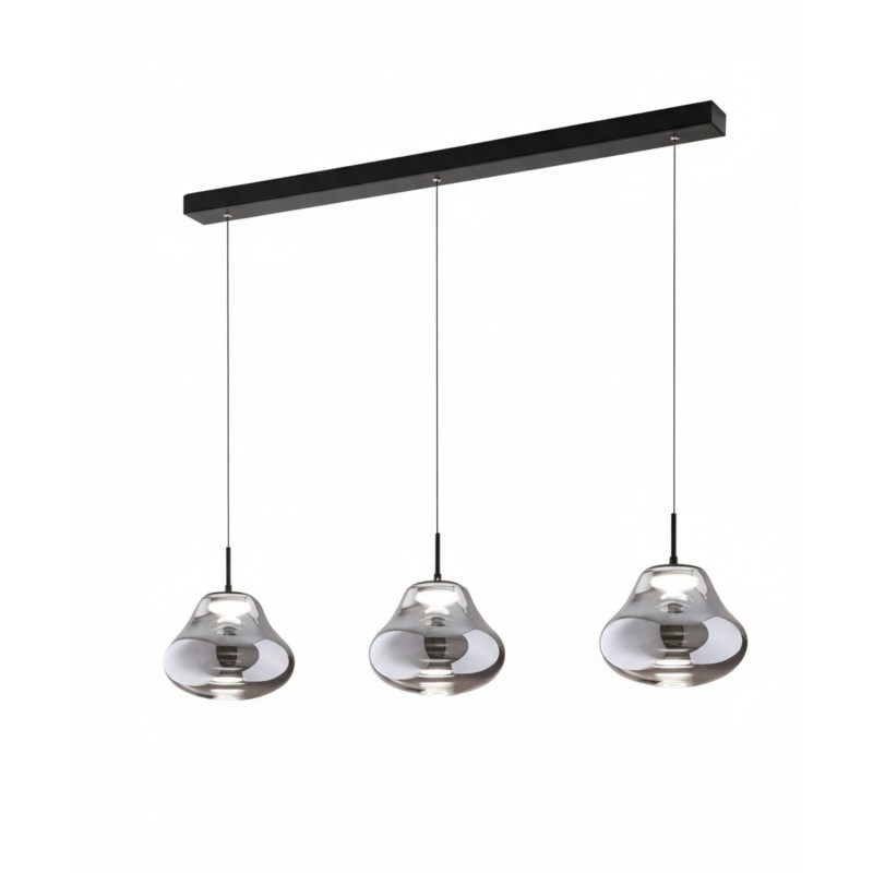 Lampadario a sospensione LED Deva 3 luci Fabas grigio fumé