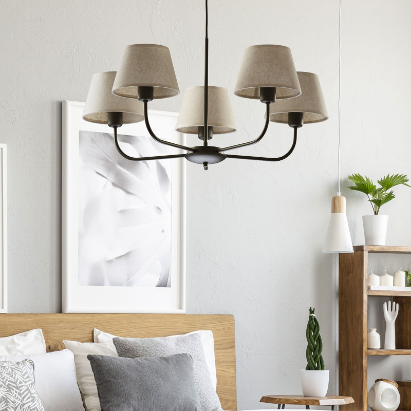 Lampadario Chicago Linen 5 luci nero E27 TK Lighting