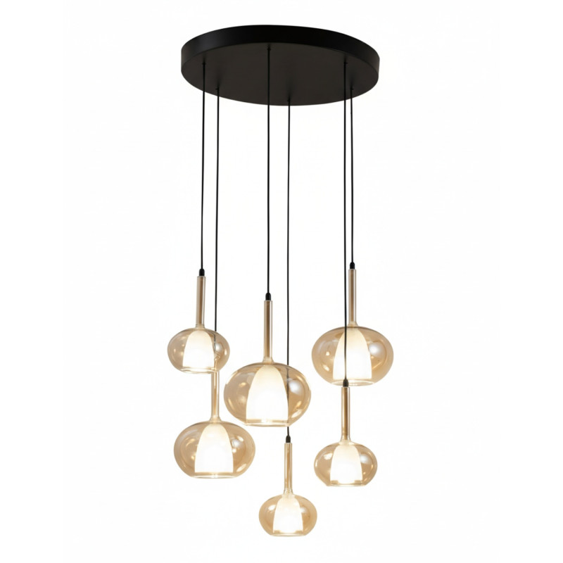 Lampadario a sospensione Edolo 6 luci ambra Fabas