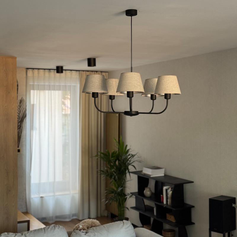 Lampadario Chicago Linen 5 luci nero E27 TK Lighting
