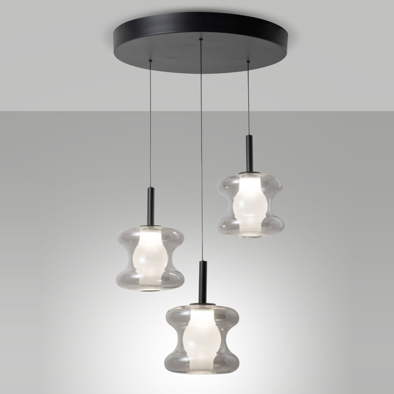 Lampadario LED Frua 3 luci grigio chiaro Fabas