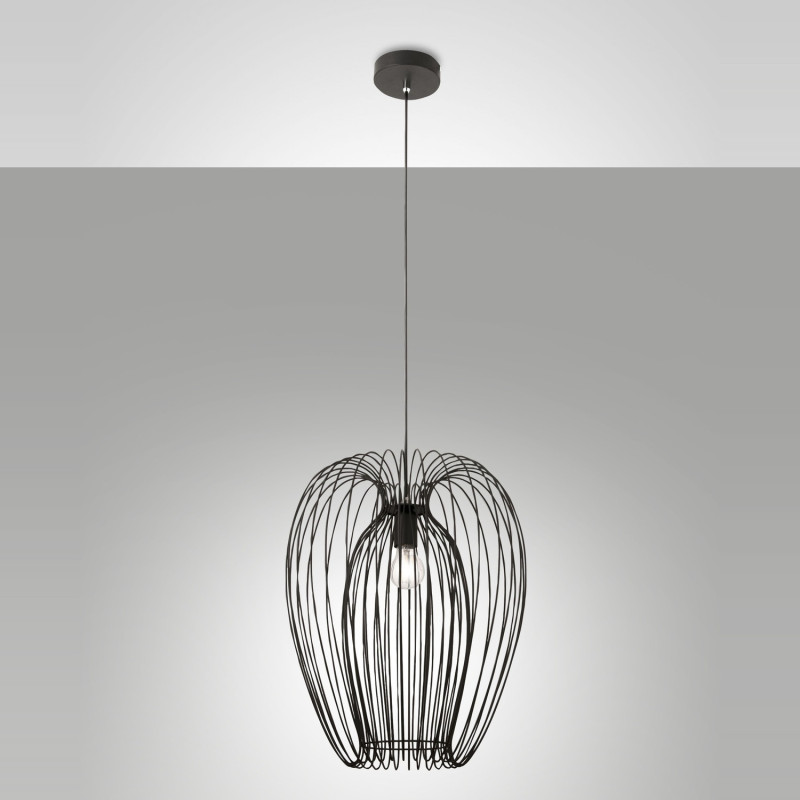 Lampada a sospensione Camp 1 luce nera E27 Fabas
