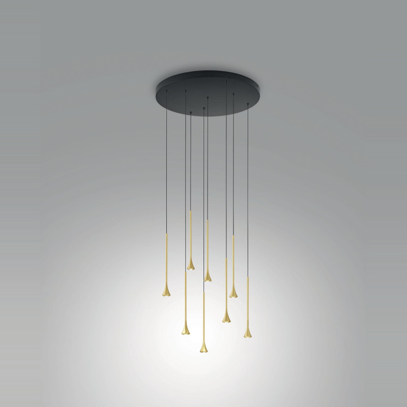 Sospensione Susa 8 luci LED nero ottone Fabas