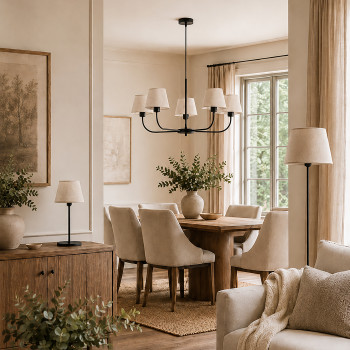Lampada da tavolo Chicago Linen beige nera TK Lighting