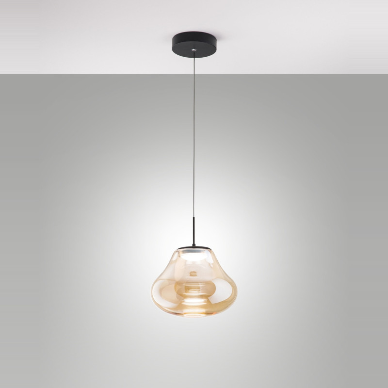 Sospensione Deva ambra LED 1 luce moderna Fabas