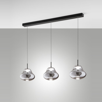 Lampadario a sospensione LED Deva 3 luci Fabas grigio fumé