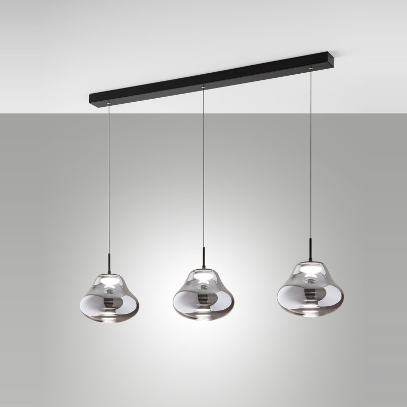 Lampadario a sospensione LED Deva 3 luci Fabas grigio fumé