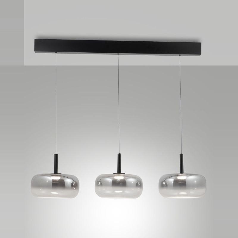 Sospensione LED Devero 3 luci grigio sfumato Fabas