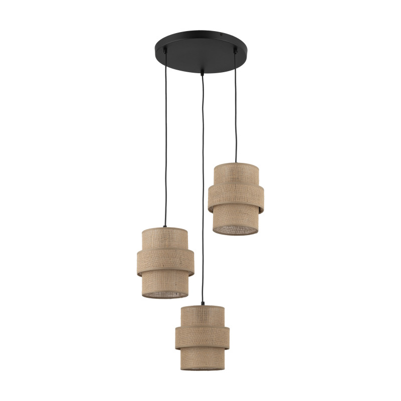 Lampadario Calisto Juta 3 luci E27 nero beige TK Lighting