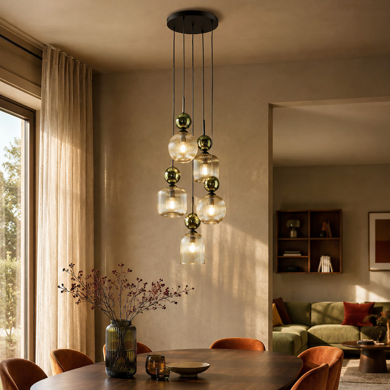 Lampadario Sophia 5 luci verde cognac E14 TK Lighting