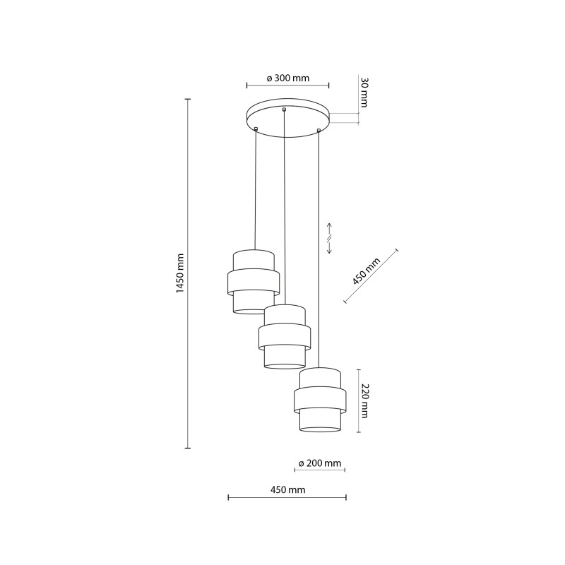 Lampadario Calisto Juta 3 luci E27 nero beige TK Lighting