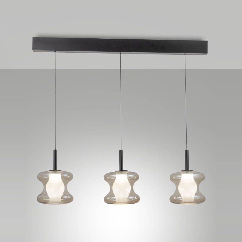 Lampadario Frua 3 luci LED cognac moderno Fabas