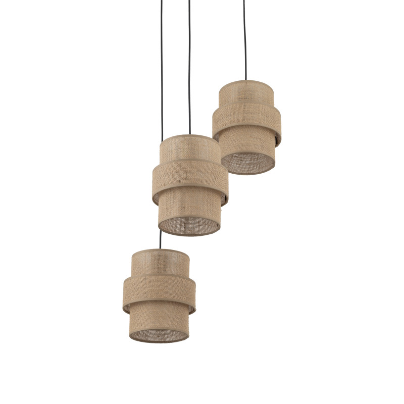 Lampadario Calisto Juta 3 luci E27 nero beige TK Lighting